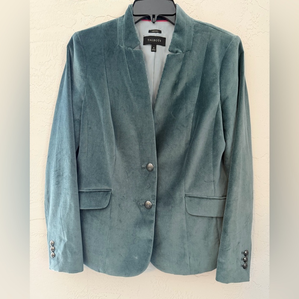 Vintage Women's Talbots Teal Velvet Blazer Jacket, Excellent Condition